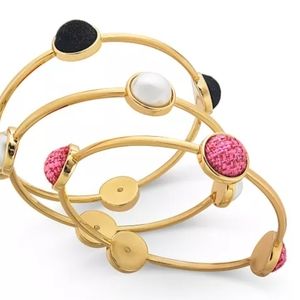 Gold Tone 3 pc Set Imitation Pearl Tweed Bangle Bracelets Created for Macy's New